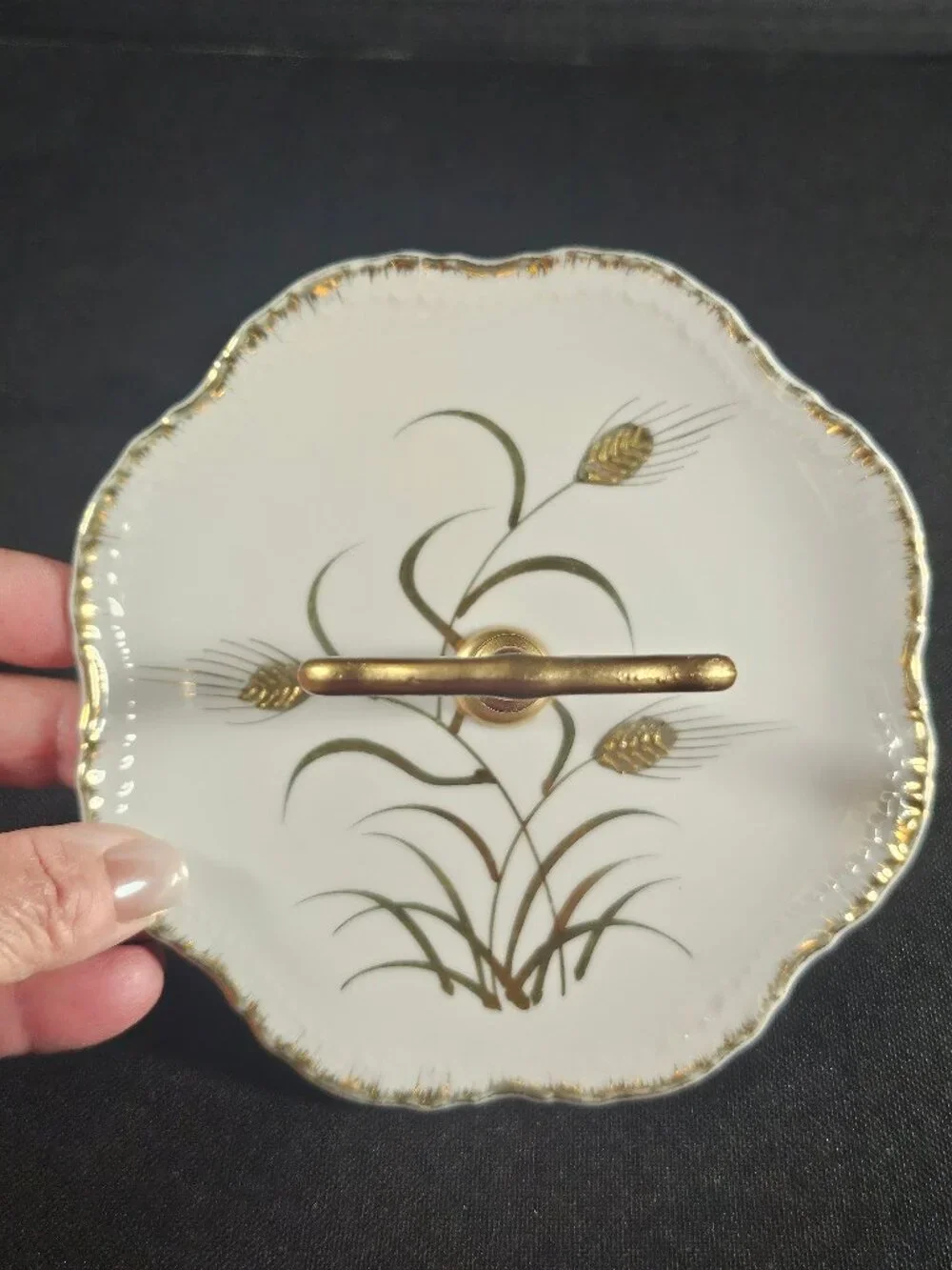 Mid Century Lefton China Golden Wheat Porcelain Bon Bon Dish With Center Handle
